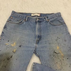 Levi’s 505 men’s blue denim distressed painted regular fit denim jeans s…